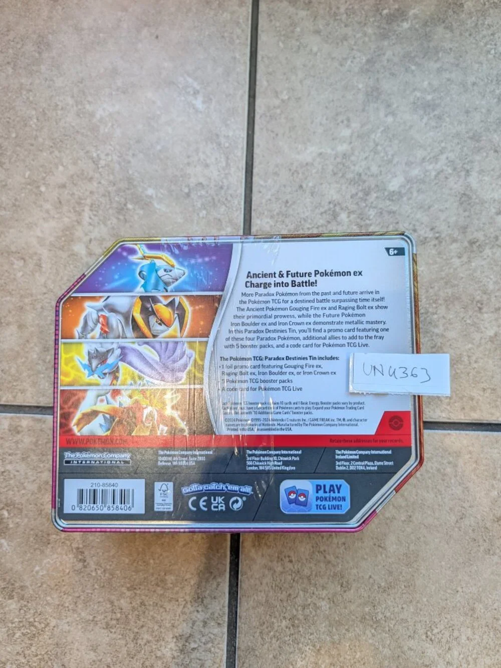 Pokemon Trading Card Game Paradox Destinies Tin Raging Bolt ex 5 Booster Packs